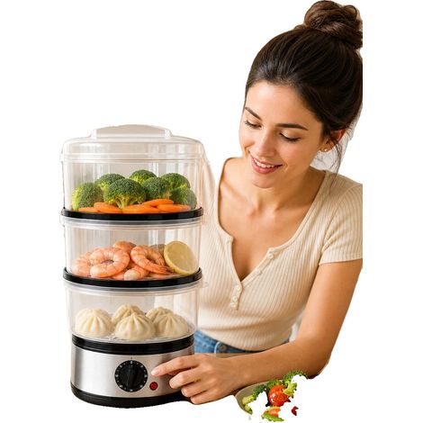 Vapeur Électrique, Cuisson à 3 Niveaux, Capacité de 2,5L, Noir, 2038 (1/2)