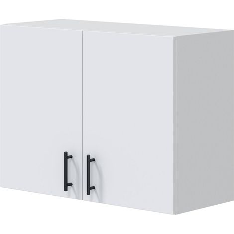 Dmora - Mobile pensile 2 ante Este, Armadietto sospeso, Mobiletto a muro, Armadio ausiliario multifunzione, 80x34 h59 cm, Bianco (1/5)