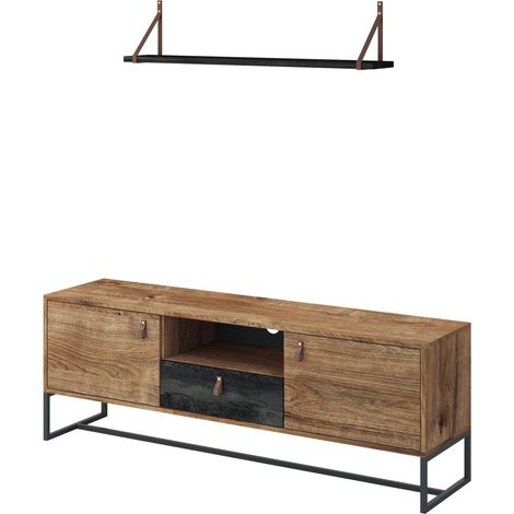 CAROLINE - Meuble TV en bois 150cm - Brun foncé