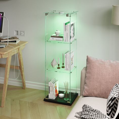 HYTKKBD - Vitrine en Verre avec 1 Portes et 3 Étagères,Vitrine pour Collection avec Lumières LED,Vitrine Multifonctionnelle,Vitrine Salon,Verre Trempé,123.3x40x35cm,Noir (1/5)