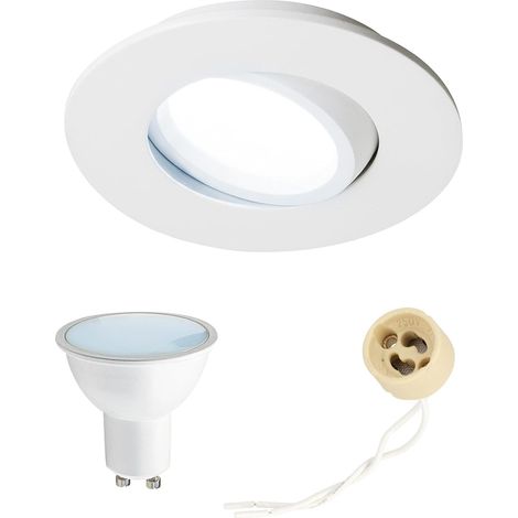 Spot encastrable LED orientable IP44 blanc – Kit complet avec ampoule GU10 5,5W 6500K – Salle de bain / plafond (1/5)