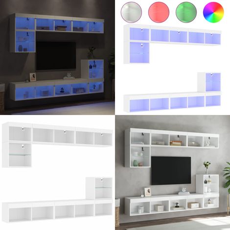 8-tlg. Wohnwand mit LED-Beleuchtung Weiß Holzwerkstoff - TV-Schrank - LED-Beleuchtung (1/5)