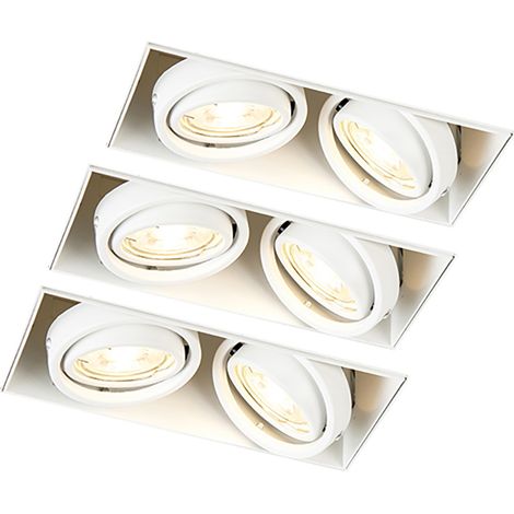 Set of 3 Recessed Spotlights White GU10 Tiltable Trimless 2-Light - Oneon (1/4)