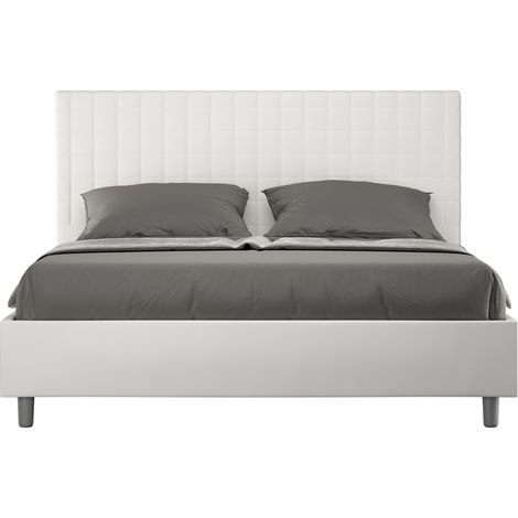 Lit capitonné 200x200 cm simili cuir blanc à carreaux Sunda- (1/5)
