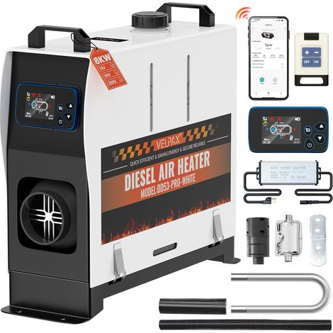 Chauffage Diesel 8 KW 12V/24/220V Tout-en-Un Portable Chauffage à Air Diesel,0,16-0,52 L/h Réchauffeur d'air Diesel 8-36 ℃ Réglable 15-20 m² Contrôle Intelligente Télécommande LCD Bluetooth APP (1/5)