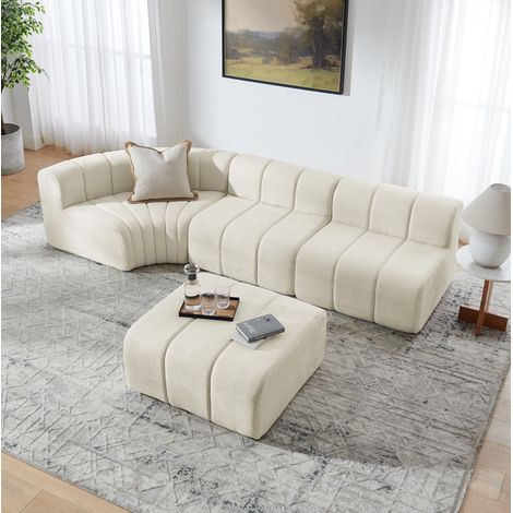 Sofá esquinero modular de 4 plazas en chenilla beige OKMYHOME (1/5)