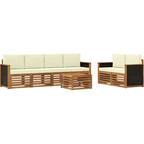 Outdoor-Sofagarnitur 7 stk. Natur und Creme Massivholz Akazie vidaXL (1/5)