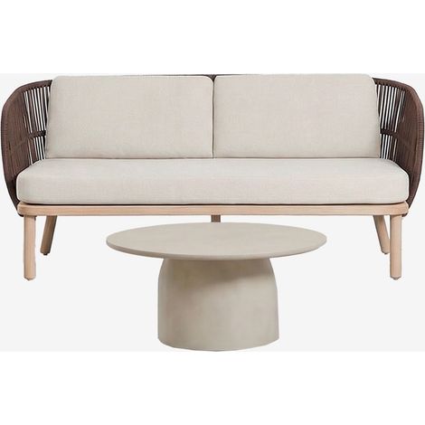 Set soggiorno con divano 2 posti in corda intrecciata Capri e tavolino rotondo Ø75 cm in cemento Layana SKLUM (1/5)