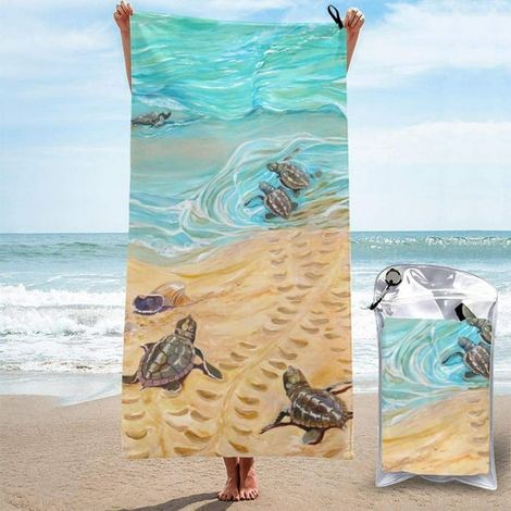 Serviette de voyage microfibre légère à séchage rapide, taille 27,5 x 55, avec sac de transport, motif tortues marines, absorbante (1/5)