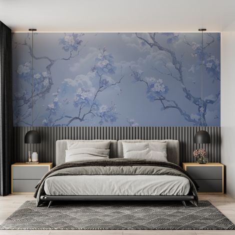 Papier Peint Japonais – Cerisiers Bleutés - 300 x 250 cm (1/2)