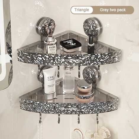 (Mix 9-M) Étagère de rangement de salle de bain transparente et légère, fixation murale luxueuse, non perforée, ventouses puissantes (1/5)