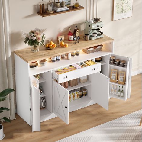 Credenza da cucina 140x35x95 cm in MDF bianco con LED RGB e vani portaoggetti - MEUBLIV (1/5)