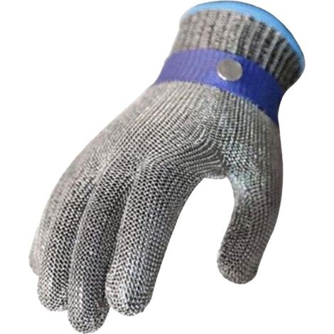 2 gants cotte de mailles , acier inoxydable, anti-coupure, bleu, protection niveau 5, XL (1/4)