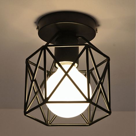 Square Cage Ceiling Light Metal Industrial Vintage Ceiling Lamp Creative Retro Chandelier For Balcony ,Restaurant, Living Room, (Black) (1/6)
