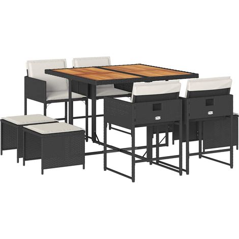 Maison Exclusive - 9-tlg. Garten-Essgruppe mit Kissen Schwarz Pol
