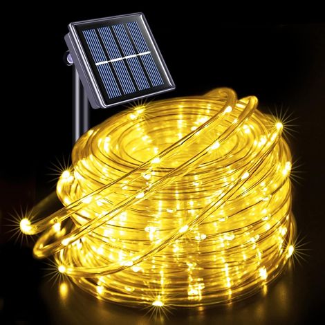 Guirlande décoration lumineuse pour jardin à LED IP65 - 12 m - 100 LED - 8 modes d'éclairage - Guirlande lumineuse solaire, d'extérieur - Blanc chaud (1/5)