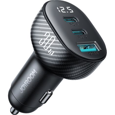 Autoladegerät mit Display 2x USB-C USB-A 30W schwarz (1/5)