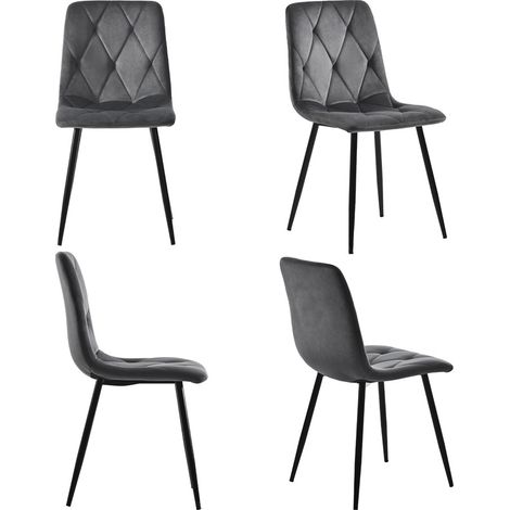Lot de 4 chaises de salle à manger, chaise rembourré en twill de lin, avec dossier, cadre métallique, pieds en métal, gris (1/5)