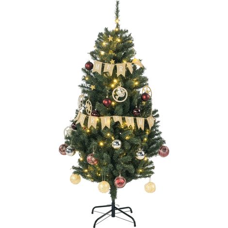 HOMCOM árbol de navidad artificial 150 cm de 472 ramas con 100 luces LED y 80 decoraciones árbol automático acero Ø91x150 cm (1/5)