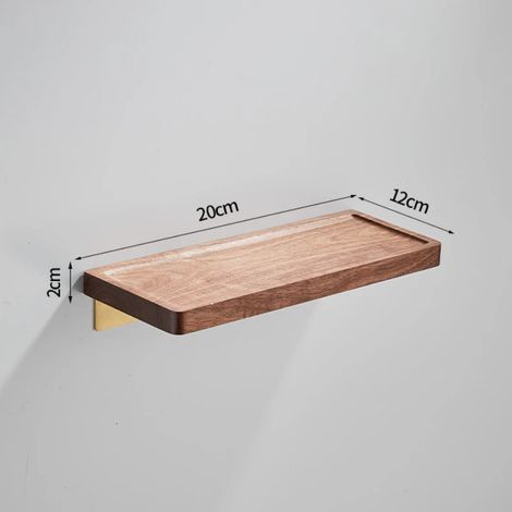 Étagère de rangement murale en noyer (côté concave - 20 cm) avec miroir intégré, fixation murale monobloc sans perçage, pour serviettes. (1/5)
