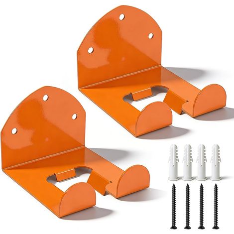 2 Pièces Support Mural pour Débroussailleuse, Porte Outils Mural en Métal avec Vis, Support Coupe-Bordure pour Garage et Jardin (Orange)