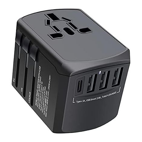 Internationaler Reiseadapter, Universal-Reiseladegerät mit 4 USB-Anschlüssen, Stromkonverter für EU, Großbritannien, USA, Australien, Europa und Asien, All-in-One-Universal-Netzadapter. (1/5)