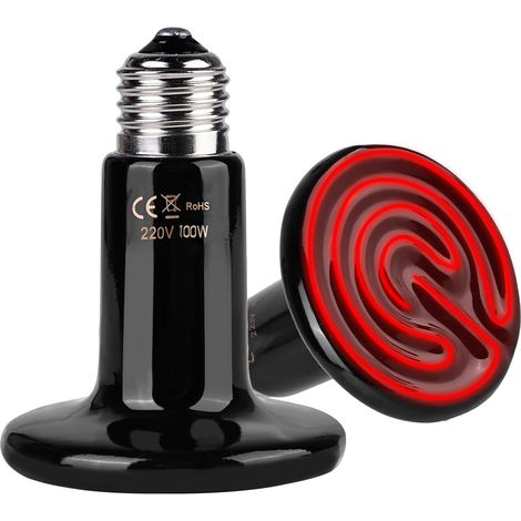 Lot de 2 Ampoules Chauffantes Céramique - 100W E27 - Pour Reptiles et Terrarium - Chauffage Sans Lumière - Noir (1/5)