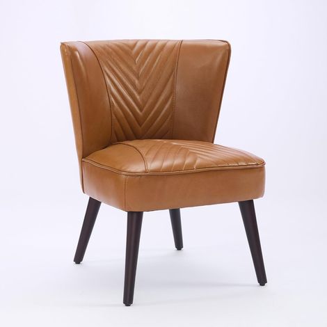 Fauteuil en Cuir véritable,Chaise d'accent Moderne - Structure en Bois d'hévéa Massif - Fauteuil Lounge sans accoudoirs - Salon, Chambre à Coucher, Cuisine (1/5)