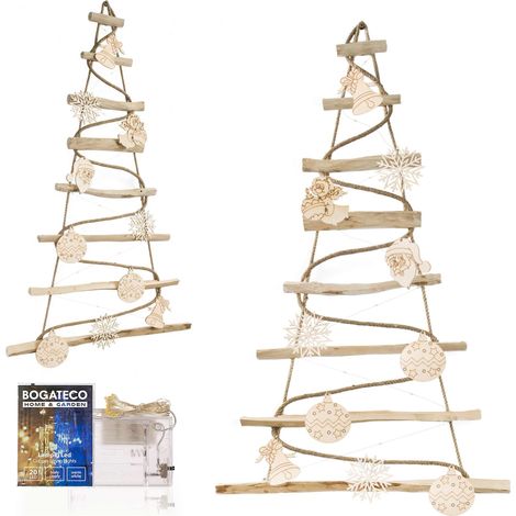 Sapin de Noël avec décorations 95cm avec LED, en bois (1/5)