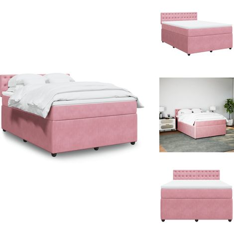 Sommier à lattes de lit avec matelas Rose 140x190 cm Velours - Sommier À Lattes De Lit - Sommiers À Lattes De Lit - Lit - Meuble De Chambre À Coucher (1/5)