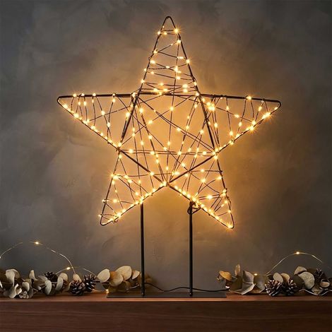 LED Metall Stern schwarz auf Fuß mit Twinkle Effekt für Innen - 50 x 35 cm - Leuchtstern mit 350 funkelnden LEDs in warm weiß