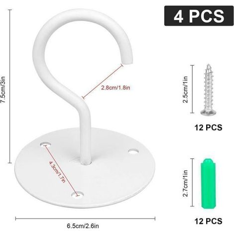 Crochet Suspension Plafond - Acier Galvanisé - Pour Paniers Plantes et Lanternes - 4 Pièces (1/4)