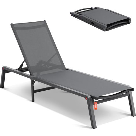 VEVOR Sedie a Sdraio da Esterno in Alluminio, Sedie da Giardino Pieghevoli con 5 Posizioni Regolabili, Sedie Piscina o Abbronzanti Piatte Reclinabili e per Patio, Spiaggia, Piscina, Sedie Grigio (1/5)