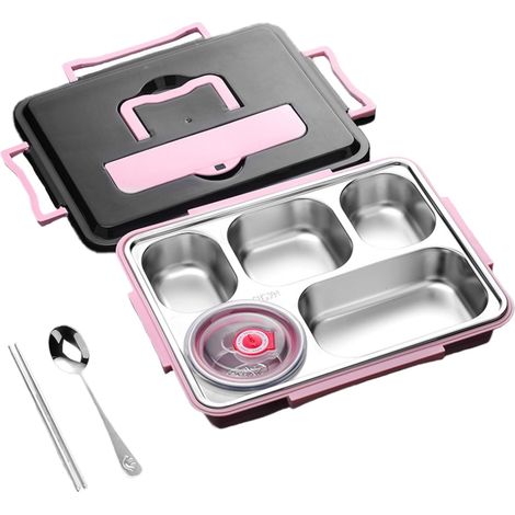 Auslaufsichere Bento-Lunchbox aus rosafarbenem Edelstahl, geeignet für Sandwiches, lebensmittelecht, kompakt und leicht, für Kinder und Erwachsene