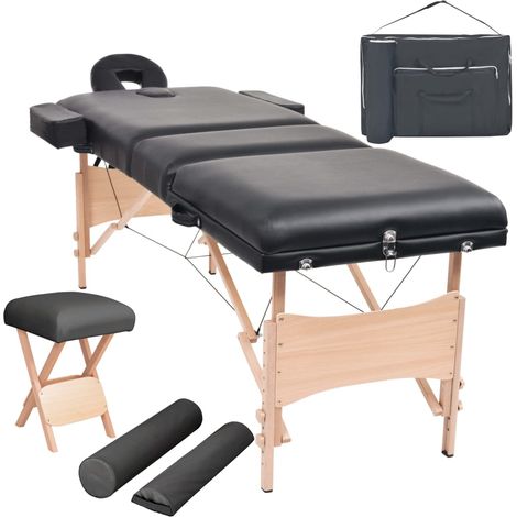 Table de massage 3 zones avec tabouret pliable, assise de 10 cm, noire (1/5)