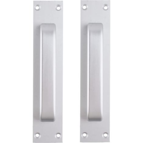 Poignée de porte en alliage d'aluminium (argentée), montée sur verre et plastique (1/5)