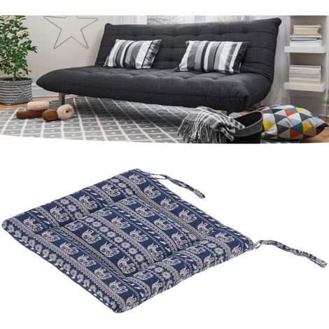 Coussin de Chaise en Coton Lin Épais Antidérapant pour Sol - Motif Éléphant Bleu (1/5)
