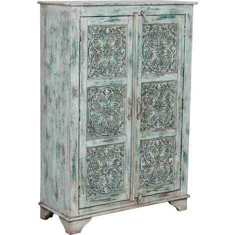 Armario de madera artesanal azul 96x40x140h cm (1/5)