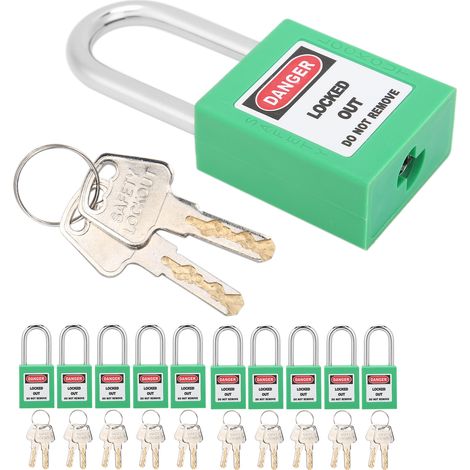 Lot de 10 cadenas de consignation/déconsignation de 38 mm, en nylon résistant à la corrosion, avec 20 clés (vert). Conception isolante durable. (1/5)