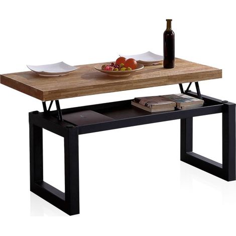 Mesa de centro elevable Loft Roble boreal – Negro 120cm (ancho) x 47,5cm (alto) (1/5)