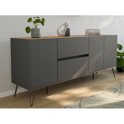 Raumwunder XL Sideboard Kommode Pharo 180cm 2 SoftClose 3 Türen Grafit/Eiche Top (1/5)