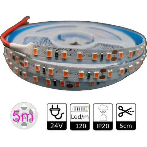 Jandei - Tira led 24V color ROSA 120led/m PCB 8mm 12W/m IP20 5 metros