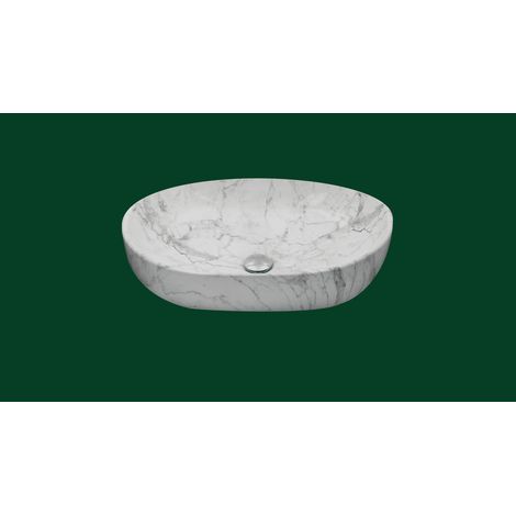 Waschbecken Keramik Marmoroptik Aufsatzwaschbecken Oval 59 x 41 cm Komplettset (1/3)