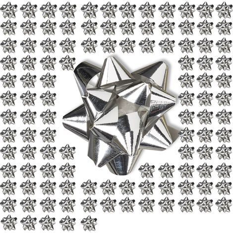 Relaxdays Gift Bows Set of 100, Self-Adhesive, Decorative Bows for Christmas and Birthday Presents, Ø 5 cm, Silver (1/5)