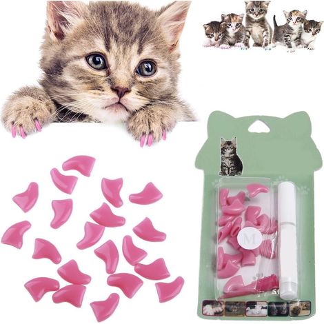 20 Pcs Protège Griffe Chat, Capsules d'Ongles pour Chat, Protection Canapé Contre Les Griffures, Capuchons de Griffes Douces avec Colle, Rose Pêche (1/5)