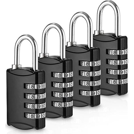 QAZQA 4 Pièces Cadenas Code, Cadenas 4 Chiffres, Cadenas Valise, Cadenas Code Exterieur Résistant aux Intempéries, Cadenas Casier Alliage de Zinc, pour Abri de Jardin, Gym, Garage, École (1/5)