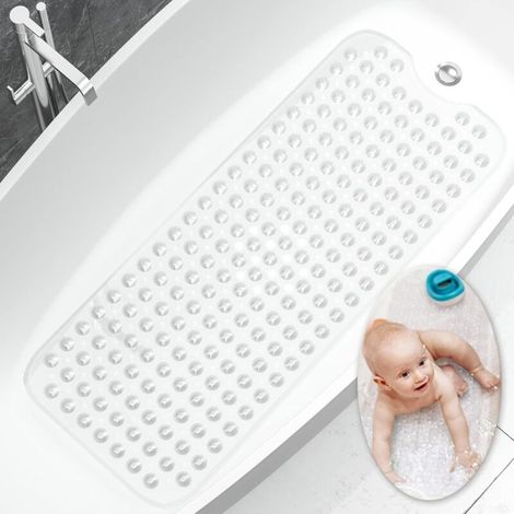 Tapis de salle de bain antidérapant, 100x40 cm, extra long et résistant (transparent), sûr et antidérapant, conception antibactérienne, avec ventouses fortes