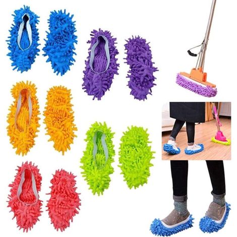 Pantoufles Balais - Microfibre - Pour Nettoyage Sol Fenêtre Salle De Bain Cuisine Voiture - Taille Réglable 22,5 À 35 Cm - 5 Paires (1/5)