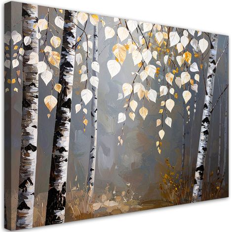 Bild auf Leinwand Birkenwald Natur weiß-graue Blätter 60x40