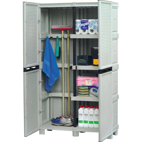 Dmora Mehrzweckschrank für den Außen und Innenbereich, 2 Türen und 3 Polypropylen Regale, 100% Made in Italy, 100x39h172 cm, hellgraue Farbe
